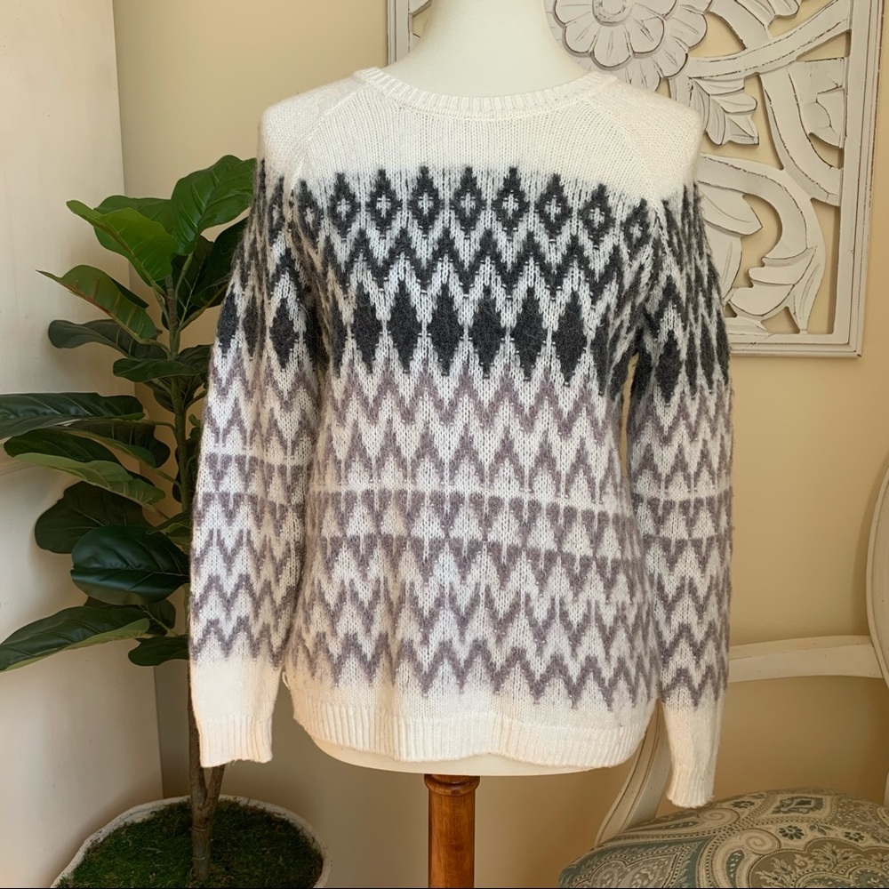 Ann Taylor LOFT Cream and Gray Knit Sweater